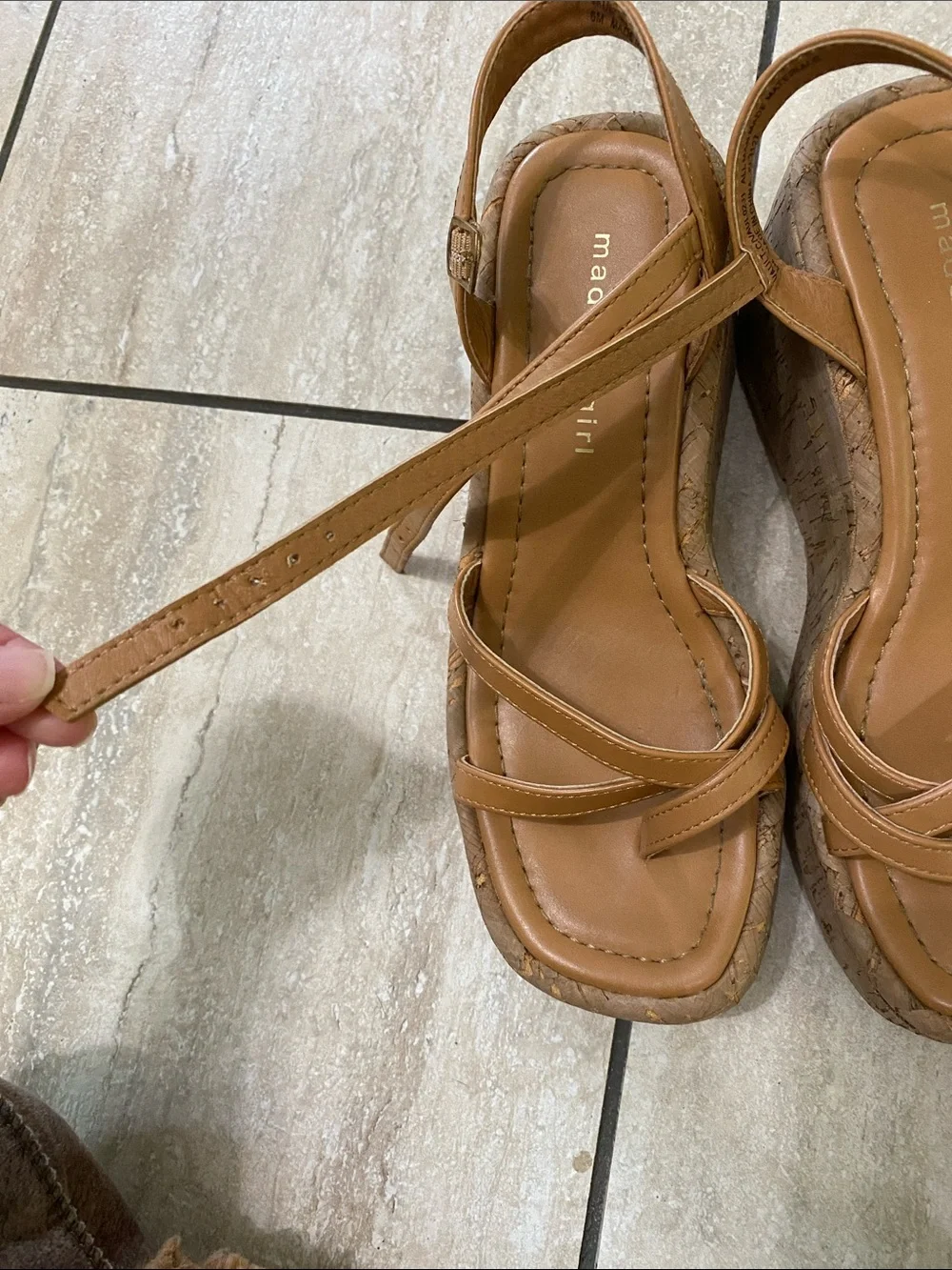 Madden Girl Tan Strappy Cork Wedge Sandals